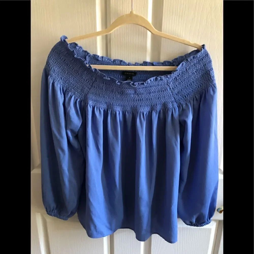 Ann Taylor Blouse smocked off the shoulder blouse